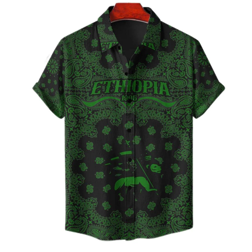 Ethiopia Africa County Flag Map Short Sleeve Shirts For Men Clothes Orthodox Tee National Emblem Graphic Blouses Hawaii Boy Tops