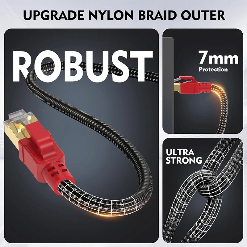 Cat 8 Ethernet Cable, High Speed Braided 40Gbps 2000MHz Network Cord RJ45 Cable Compatible for Gaming Cat7 Cat6a Cat6 Cable