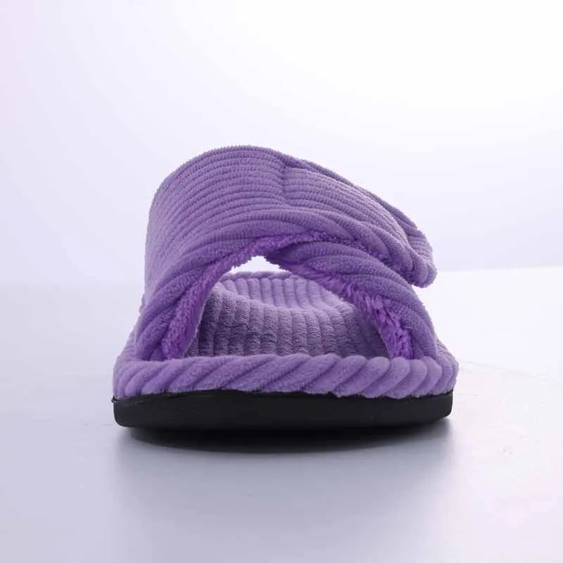 Litfun Open Toe House Slippers For Women New Corduroy Indoor Flat Slides With Adjustable Strap Four Season Lady Orthopedic Shoes
