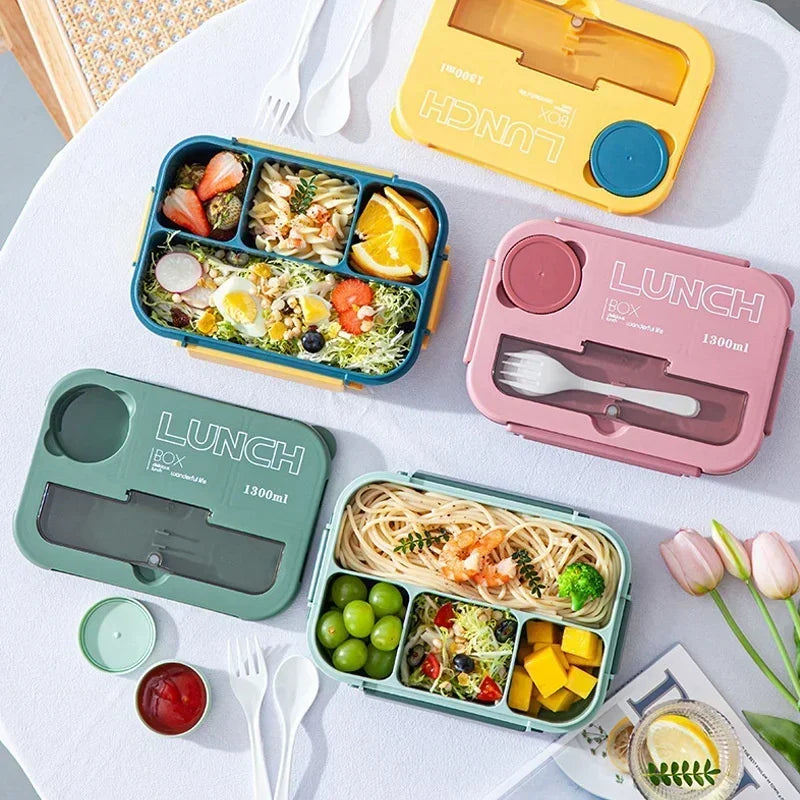 Portable Lunch Box for Office School Bento Box with Fork and Spoon Microwavable Food Container Leakproof Lunch Box