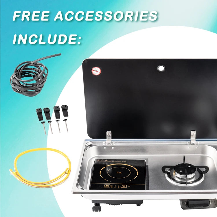 JDA Wholesale SS304 RV Built-In Gas Burner And Induction Cooker For Caravan Camper & Marine Use