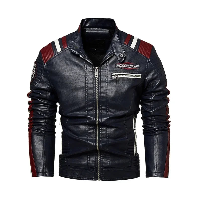 Spring Outdoor Casual Motor Biker PU Leather Jacket Men Fashion Leather Jacket Men Autumn Motorcycle Slim Fleece Jacket Coat Men