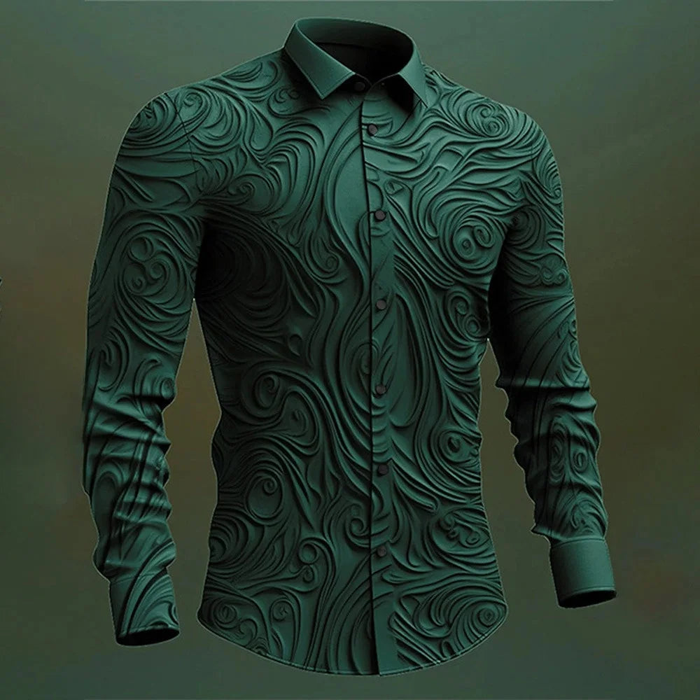 Versatile And Elegant Men's Elastic Face Printed Shirt Casual Lapel,easy To Care For Spring And Fall, Perfect For Every Occasion