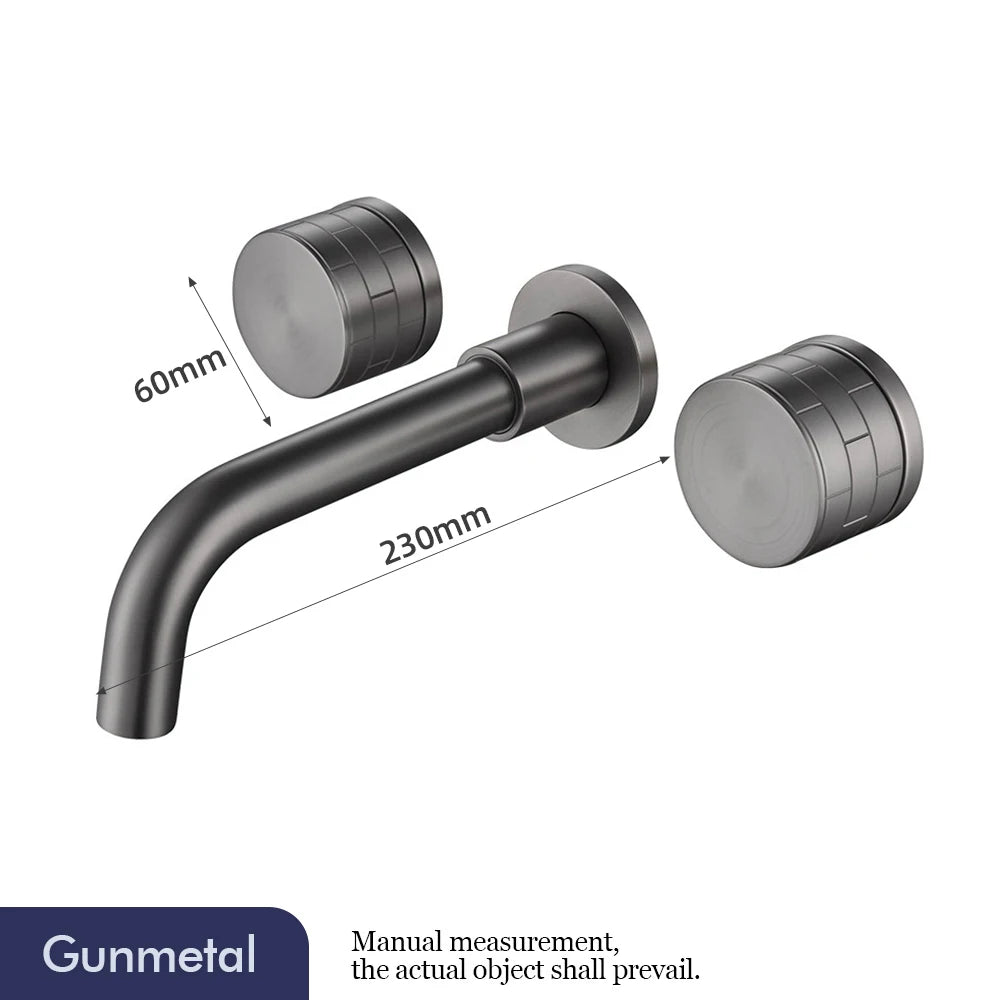 Basin Faucet Concealed Box Double Handle Sink Tap 2 Scarves Pattern Knob Bathroom Mixer Wall Mounted Brass Crane