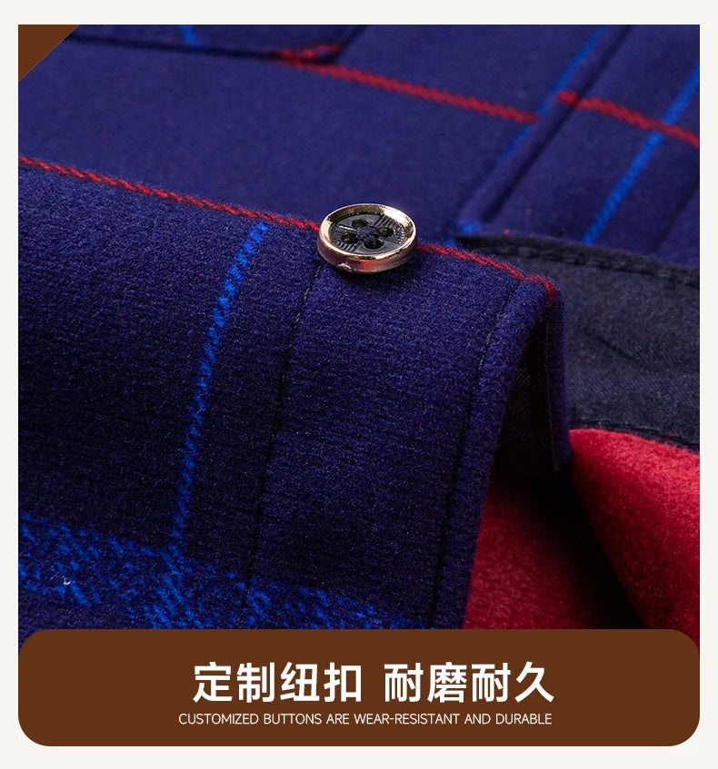 2025 Autumn Winter Men's Fashion Plaid Striped Print Shirts Double-sided Fleece Long Sleeve Thick Warm Shirts Soft Big Size 7XL