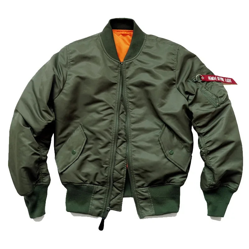 American Style Thickened Baseball Uniform Autumn Winter Army Green MA-1 Bomber Jacket Plus Size Stand Collar Work Jacket For Men