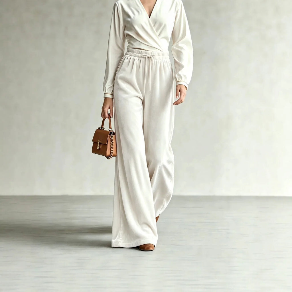 New Winter Women's Velvet Wide-leg Pants Drawstring High-waisted Pants Trousers