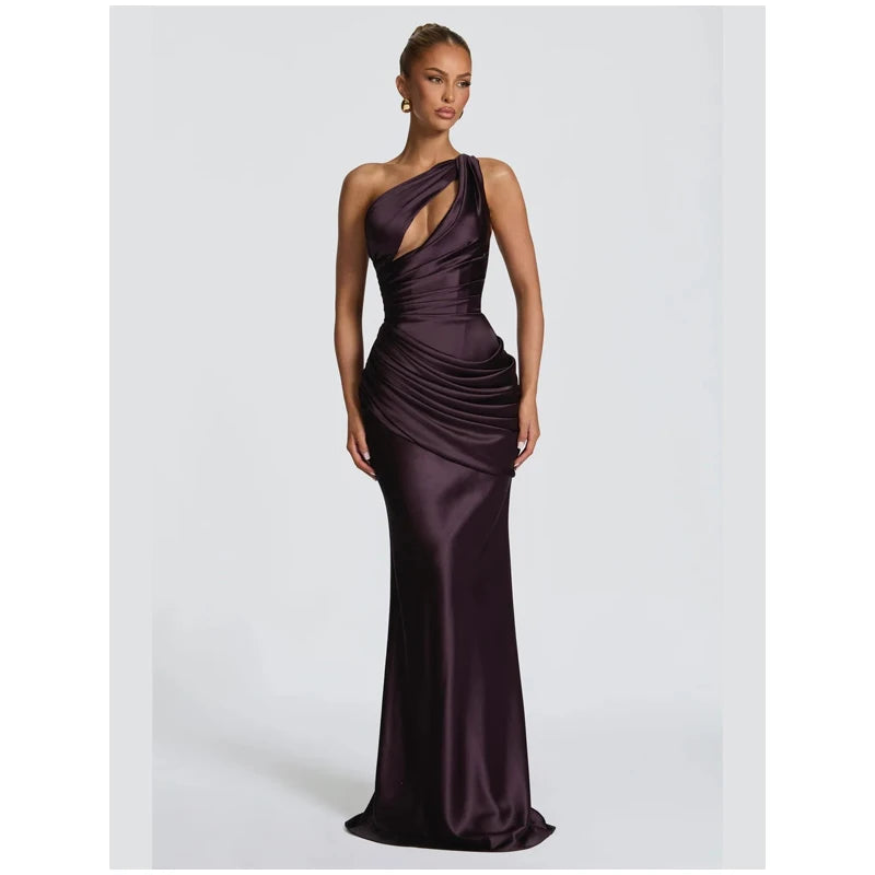 Solid Satin Cowl Neck Women's Dress Elegant Sleeveless Ruched Waist Fishtail Bodycon Lady Vestido 2026 Summer Party Dresses