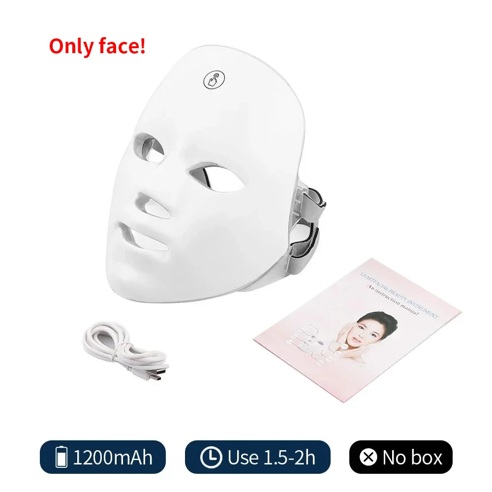 Wireless 7 Colors LED Face Beauty Machine Photon Facial Neck Skin Tighten Rejuvenation Facial Neck Mask