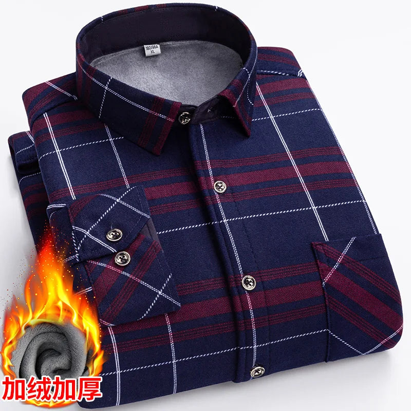 New men's double-sided fleece warm long-sleeved shirt, thickened for winter, cold-resistant, street trend business casual