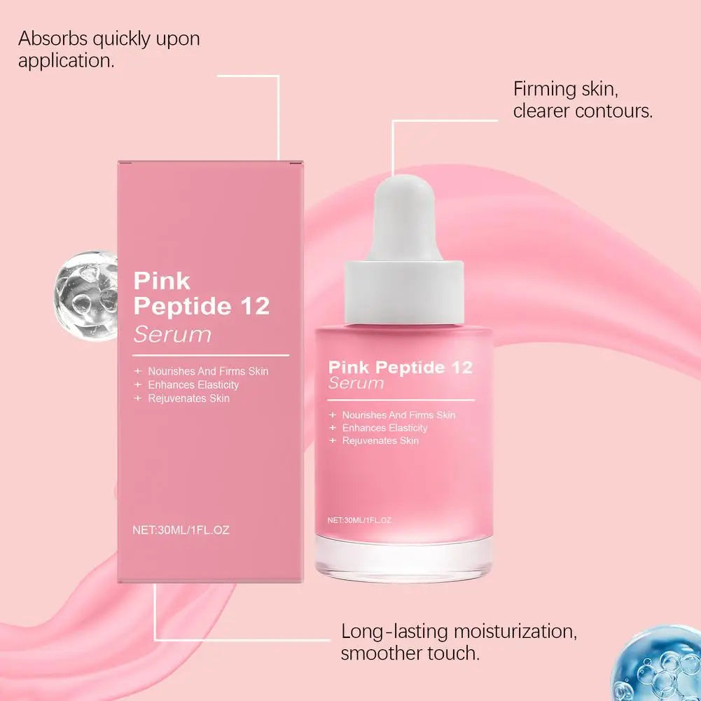 Pink Peptide12 Anti Aging Serum 30ml Firming Hydrating Face Essence,Reduces Fine Lines, Boosts Elasticity for Glowing Rejuvenate