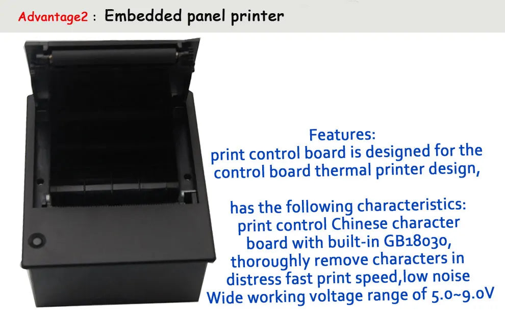HSPOS QR72 58mm Panel Embedded Printer RS232 TTL 82x58mm DC5-12V 50mm Roll 5M MCBF for Kiosk Vending Machine POS Cash Register