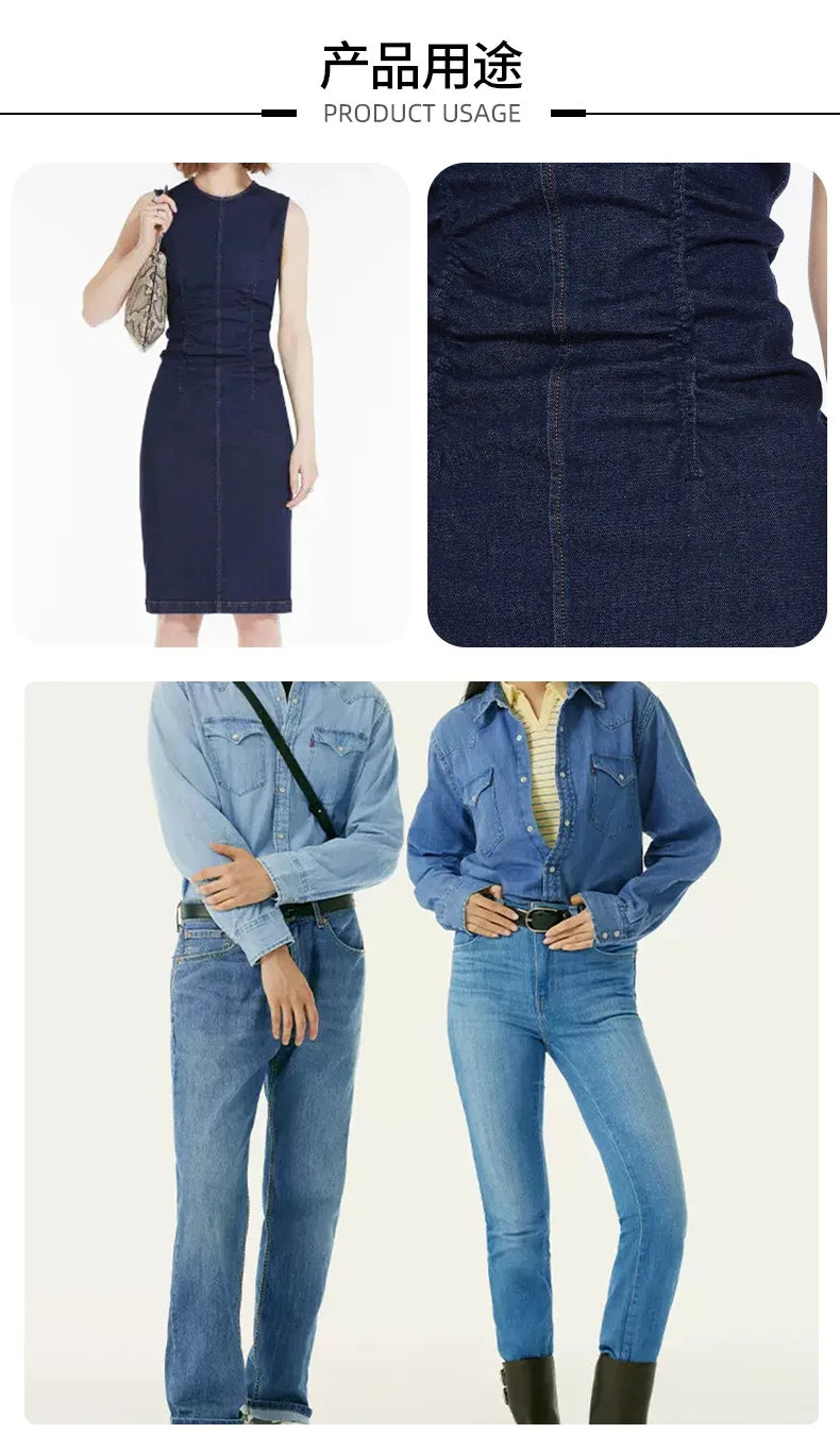 Twill Cotton Denim Fabric By The Meter for Jeans Clothes Dresses Handbags Shoes Hats Sewing Cloth Wearable Blue Black