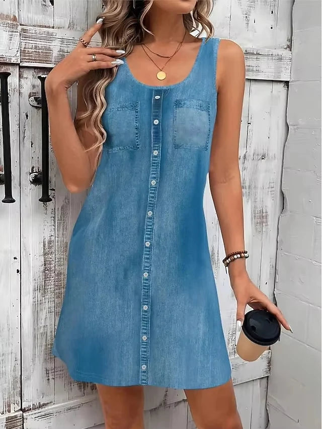 Women's Dress 26 Summer Stylish Vacation Daily Holiday Loose Fit Floral Sleeveless Crew Neck 3D Print Mock Pocket Dress Top