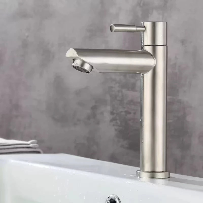 Basin Faucet 304 Stainless Steel Single Cold Water Tap Black Silver Color Deck Mounted Lengthening and Raising Basin Sink Tap