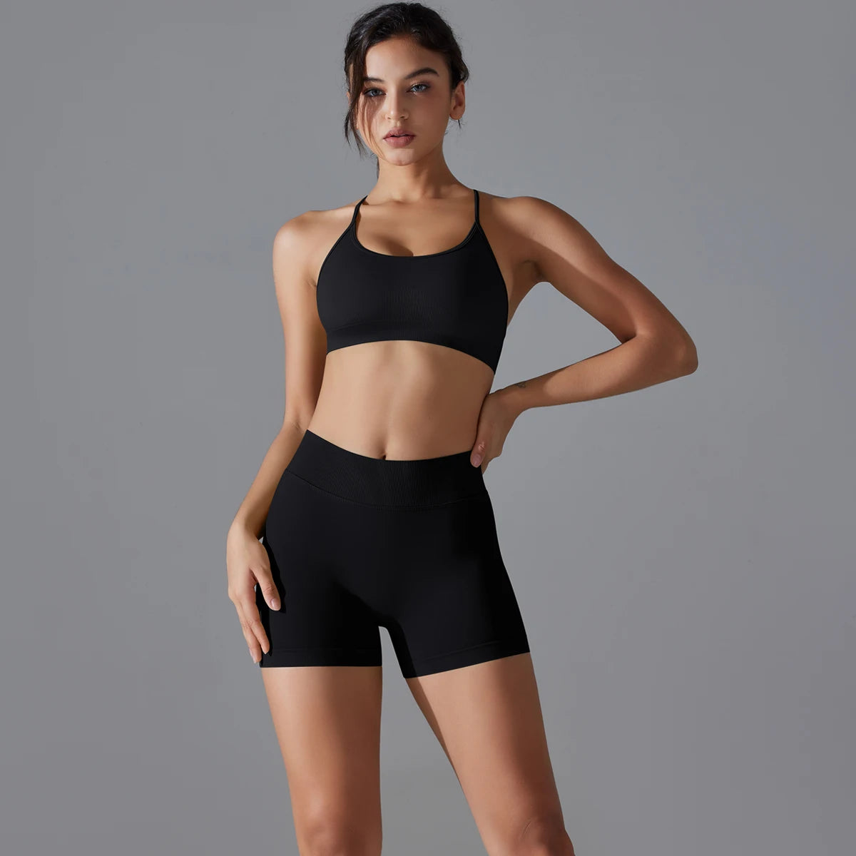 Yoga Suit Sports Set Quick-Drying Gym Leggings Set Shock-absorbing Cross Shoulder Straps Women's cycling shorts  Workout Yoga
