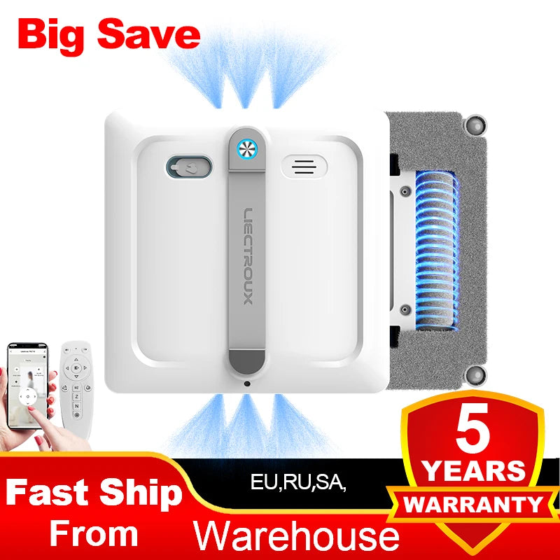 2026 Robot Window Vacuum Cleaner Liectroux S9, 9000Pa,2 Roller Brush,6-Way Water Spray,APP Control,Smart Glass Wall Cleaning