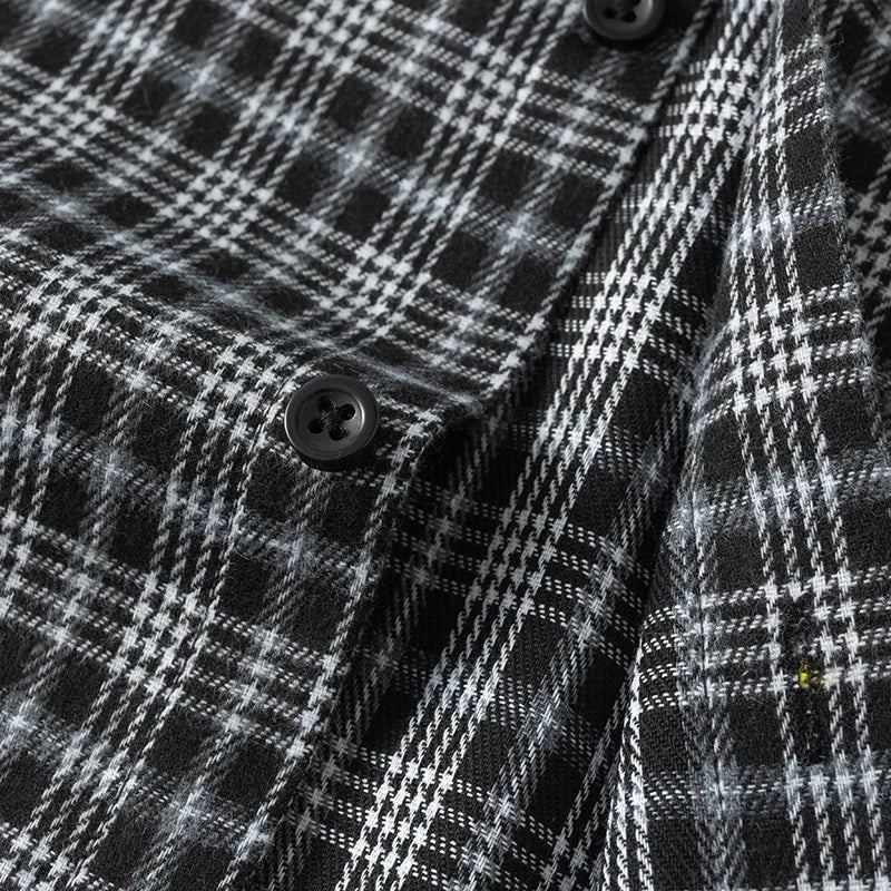 Men Shirt Plaid Flannel Retro Long Sleeve Oversized Loose Cotton Casual Male Youth Design Soft Fall Black Formal Dress Shirt