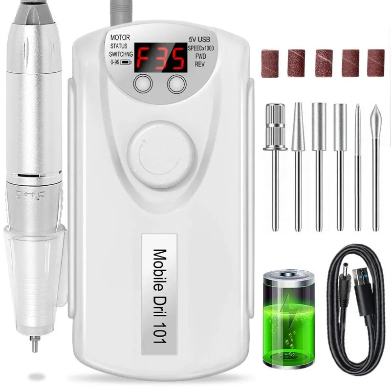 Electric Nail Drill Machine Professional Nail Drills For Gel Nail Polish Rechargeable Portable Nail File, Manicure Tool 35000RPM