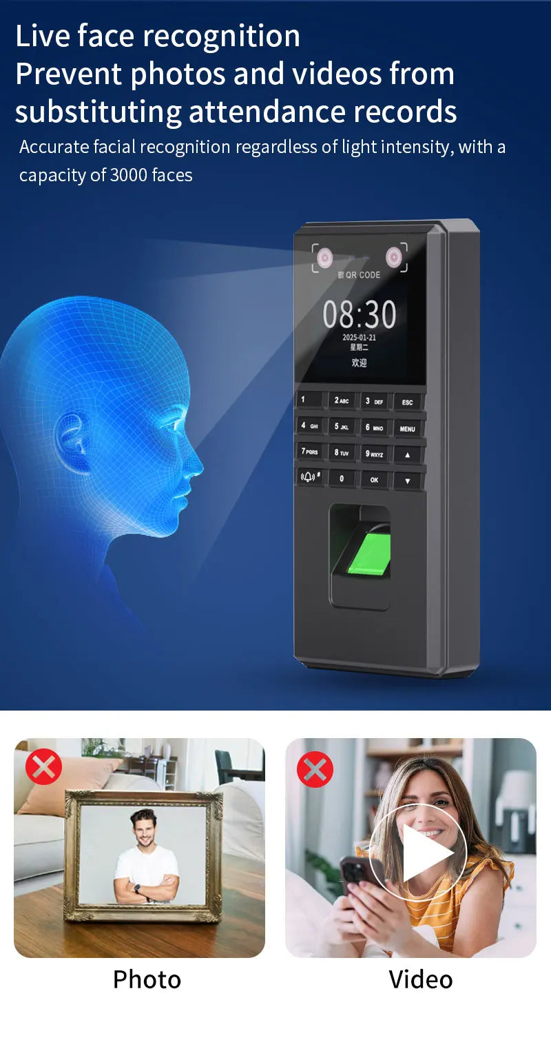Palm Vein Face Recognition Access Control System Employee Attendance Machine Fingerprint Unlocking RFID Card