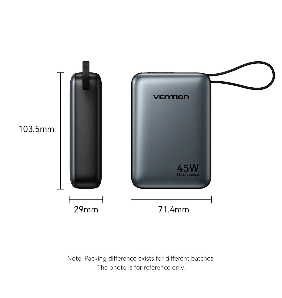 Vention CCC Certification Powerbank 45W 20000mAh Power Bank Type C PD Fast Charging Portable Charger Battery for Phone PC