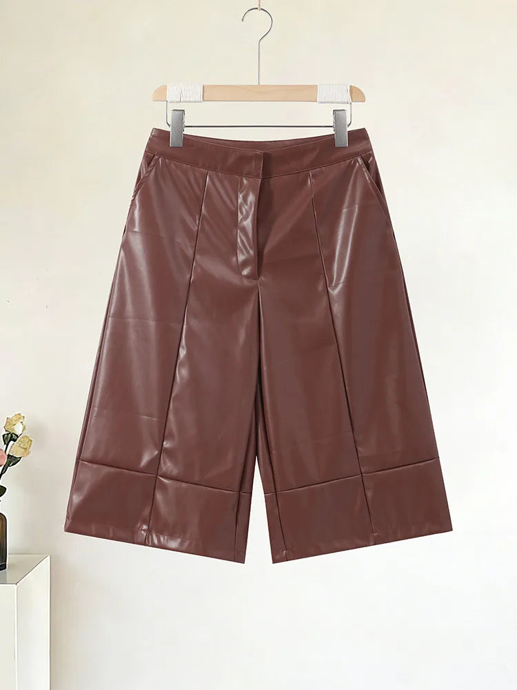 Spring Set Women's Matching Sets Faux Leather Bomber Jacket Two-Piece Set Top Mini Skirt Shorts Pants Woman Clothes Streetwear