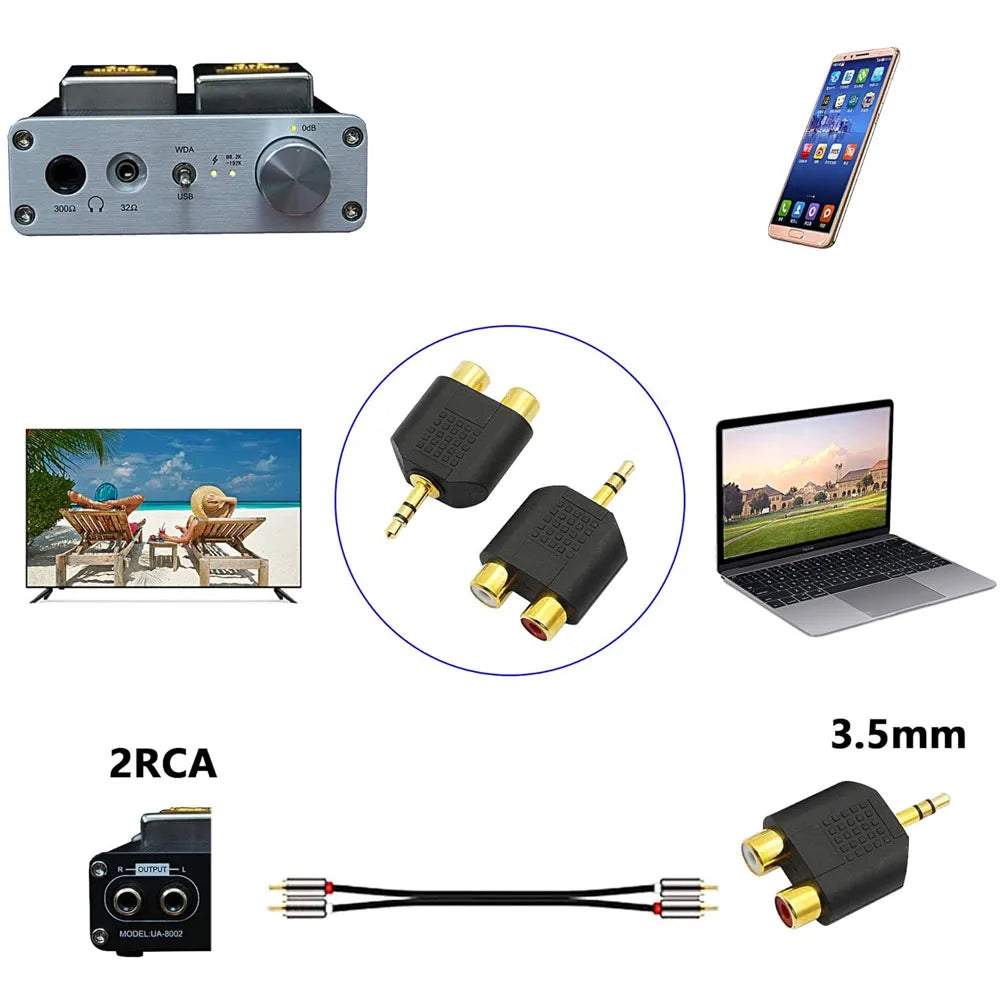3.5mm to 2-RCA Adapter Gold Plated Stereo to Male Female Audio Splitter Cable for TV Speaker Home Theater Sound System,connector
