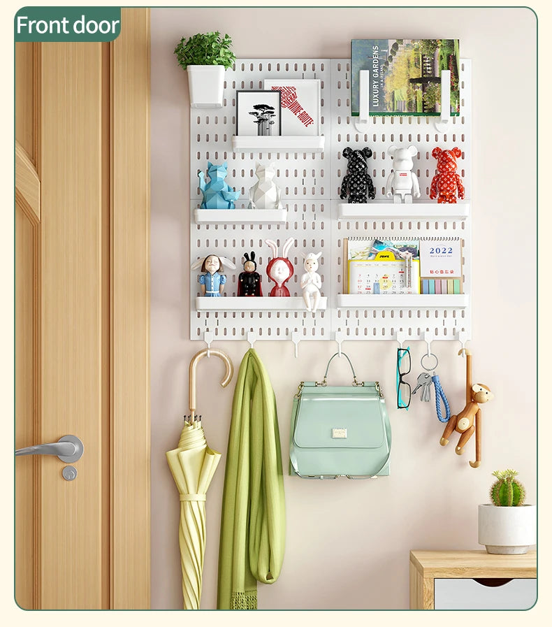 Study Room Pegboard with Shelves Tool Free Wall Grid Scratch Proof Easy to Install for Computer Desk Accessories