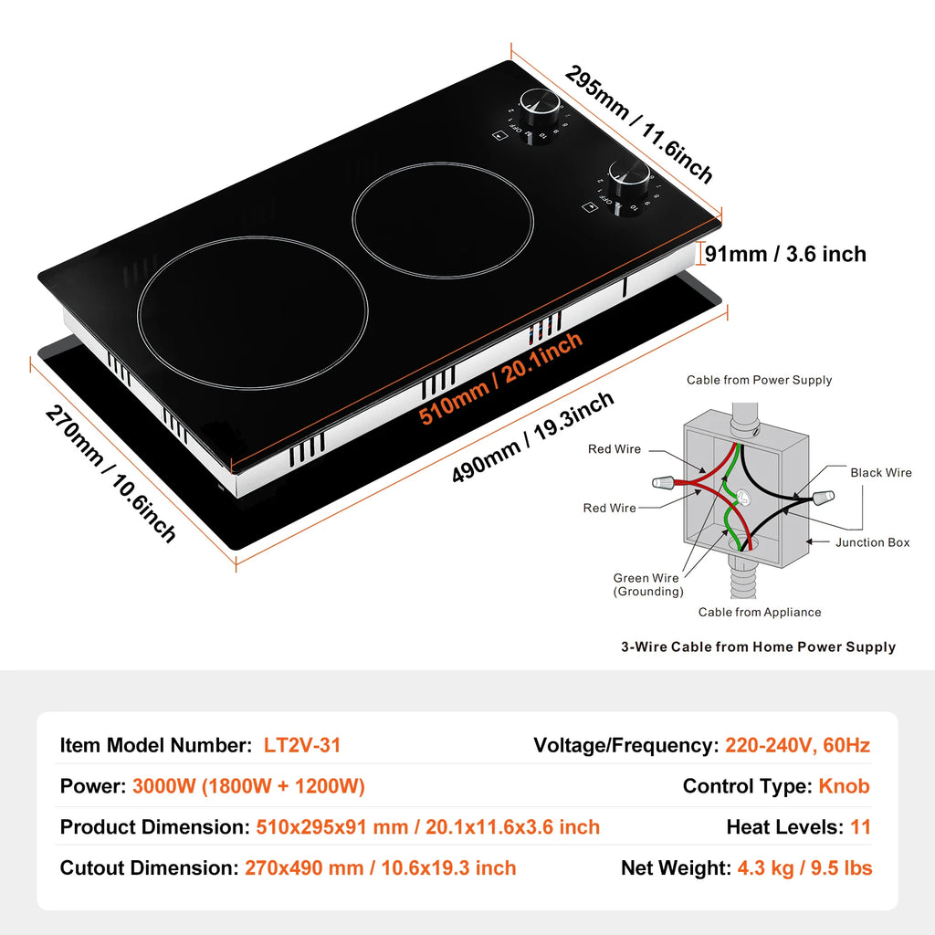 SucceBuy Electric Cooktop Built-in Stove Top Ceramic Top Radiant with Glass Panel Knob Control for Diverse Cooking Requirements