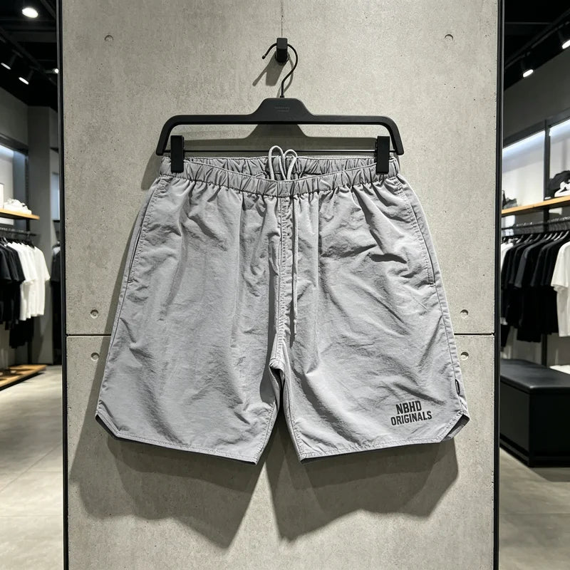 Quick Dry NBHD V-shape Shorts Zipper Pockets Shortpants Japan Men Women Thin Fabric Loose Drawstring Short Pants Breeches