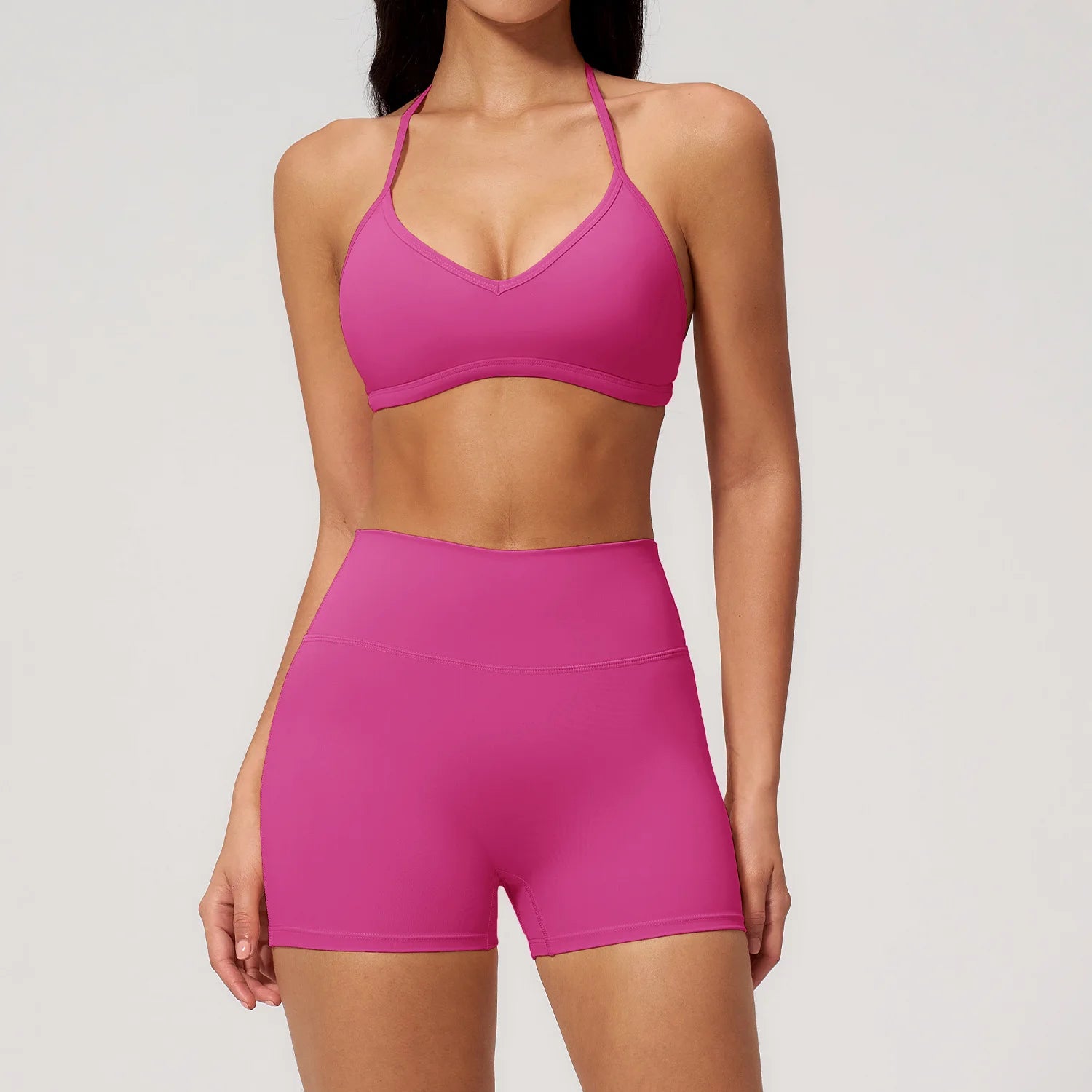 2 Pieces Yoga Set Women Tracksuit Backless Halter Tops High Waist Shorts Gym Suits Fitness Sportswear Workout Sets Athletic Wear