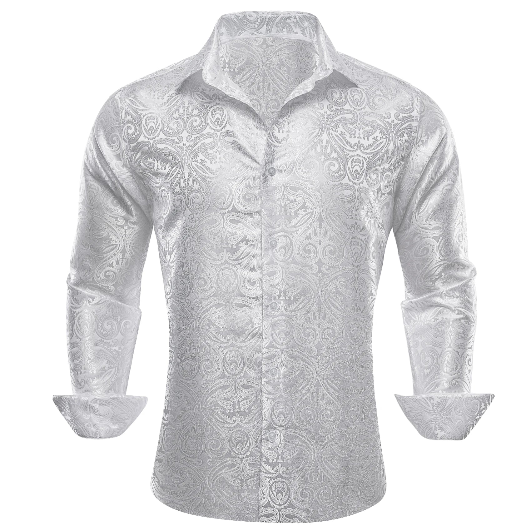 Barry.Wang Luxury Silk Mens Shirts Jacquard Floral Long Sleeve Formal Casual Breathable Male Blouses Wedding Business Prom Gift