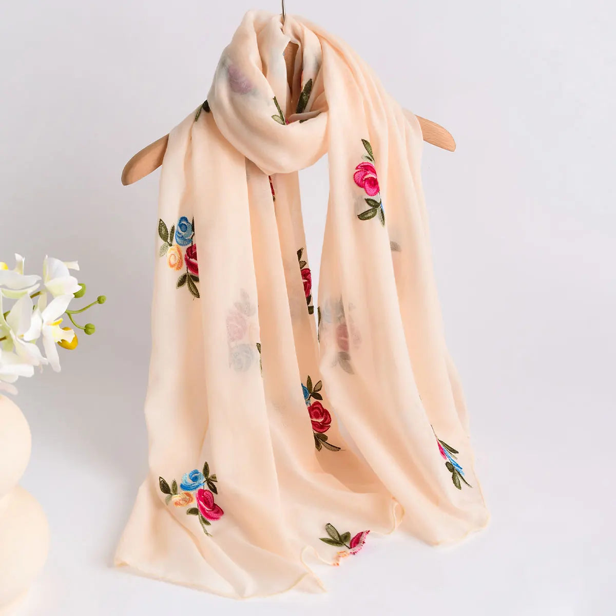 Spring and Summer Lightweight Breathable Cotton and Linen Embroidery Scarf Ethnic Style Fashionable Soft Women's Sunscreen Scarf