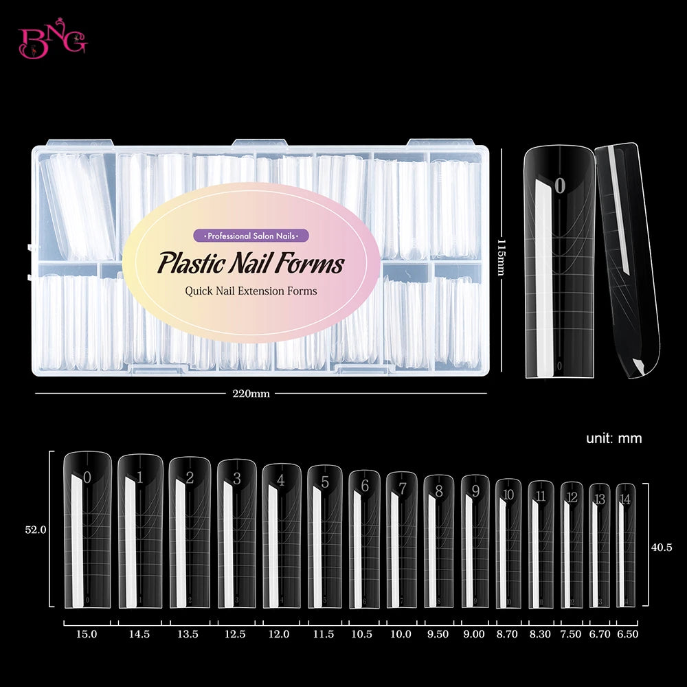 BNG Wide Size Dual Forms Nails Square Coffin Almond Nail Extension Mold False Nail Tips UV Gel Quick Building Mold Manicure Tool