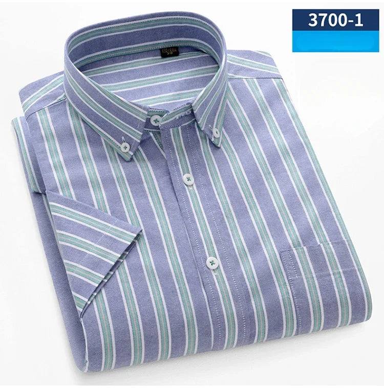 New In Shirt Summer 100%Cotton Short Sleeve Shirts for Men Slim Fit Formal Plain Shirt Designer Plaid Korean Popular Clothes