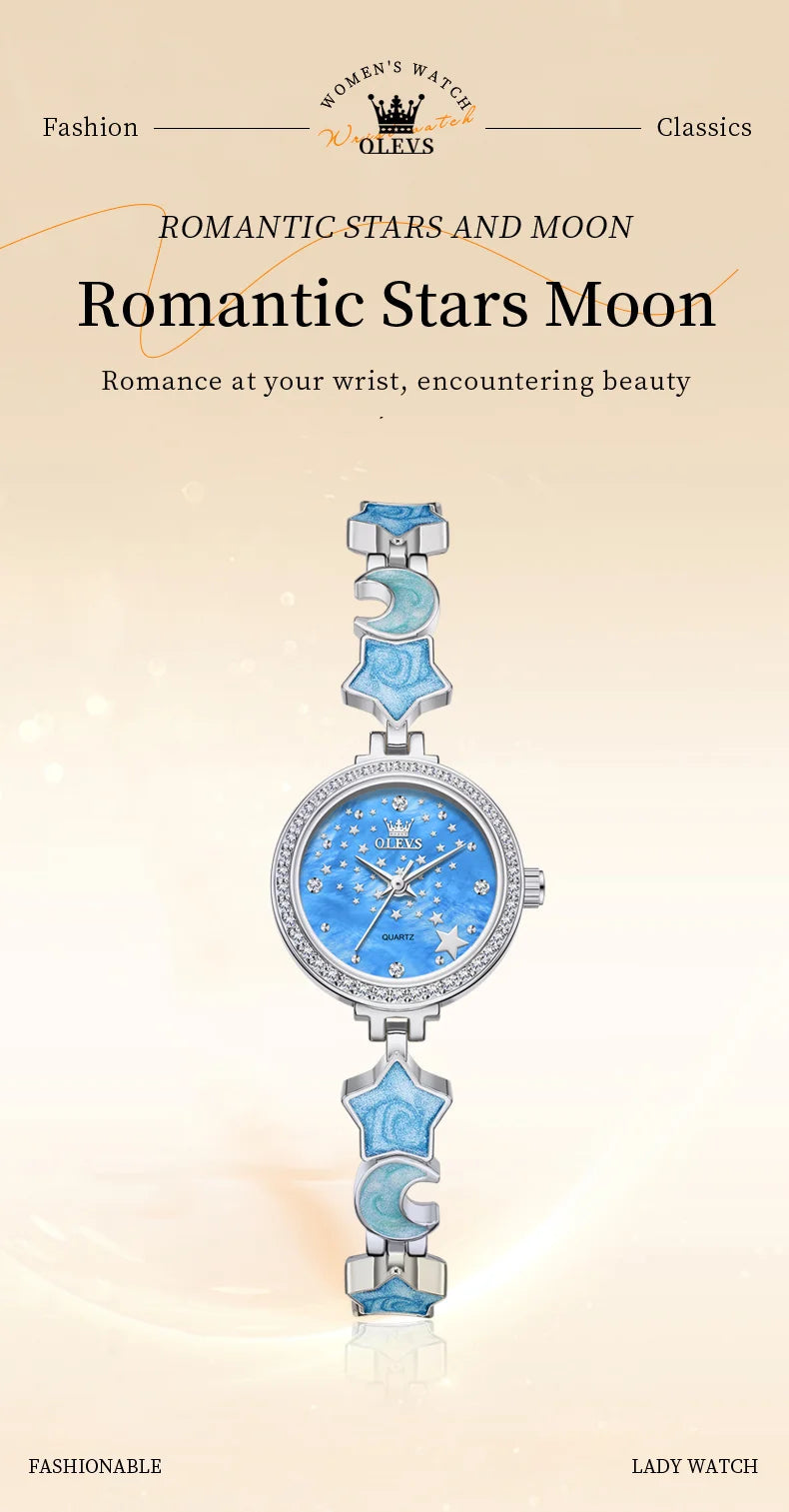 OLEVS Original Quartz Women's Watches Trendy Star Moon Diamond Dial Elegant Ladies Bracelet Wristwatches Luxury Woman Watch 5665