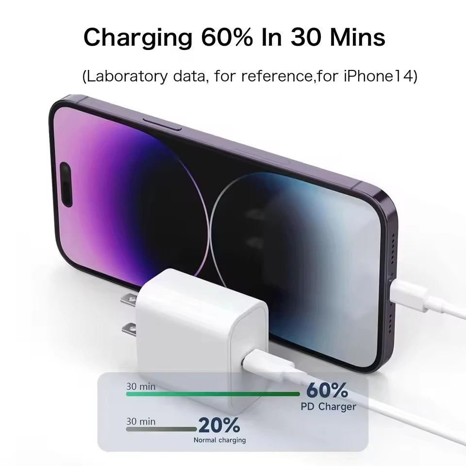 US Plug 35W PD Fast Charger For iPhone 13 14 Pro Max 11 12 Mini X XR XS Max 7 8 14 Plus SE 2020 USB-C Quick Charge PD Data Cable
