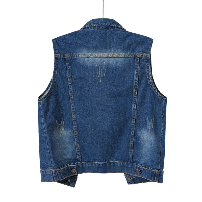 Denim Vest Women Short 2025 Spring New Hooded Big Pocket Sleeveless Jacket All-Match Slim Top Cardigan S-XXXXL Black Vest