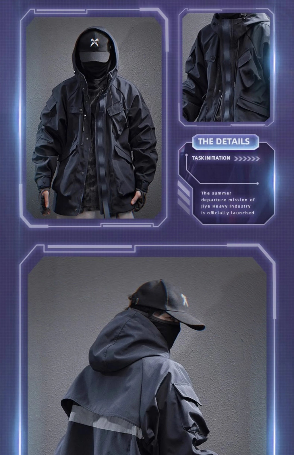 Spring New 2025 Outdoor Hardshell Jacket Men's Loose Punk Style High Street Stand Collar Hooded Coat Fashion Personality Top