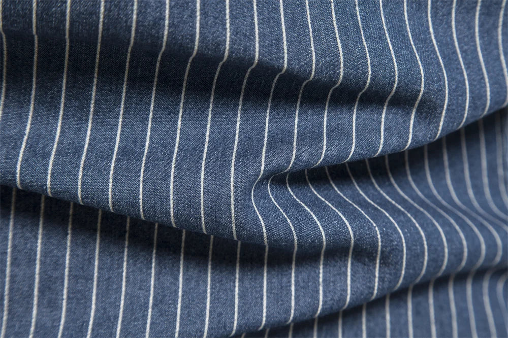 AIOPESON Cotton Men Denim Shirts Striped Stretch Long Sleeve High Quality Jeans Shirts for Men Casual Slim Cowboy Shirts Man