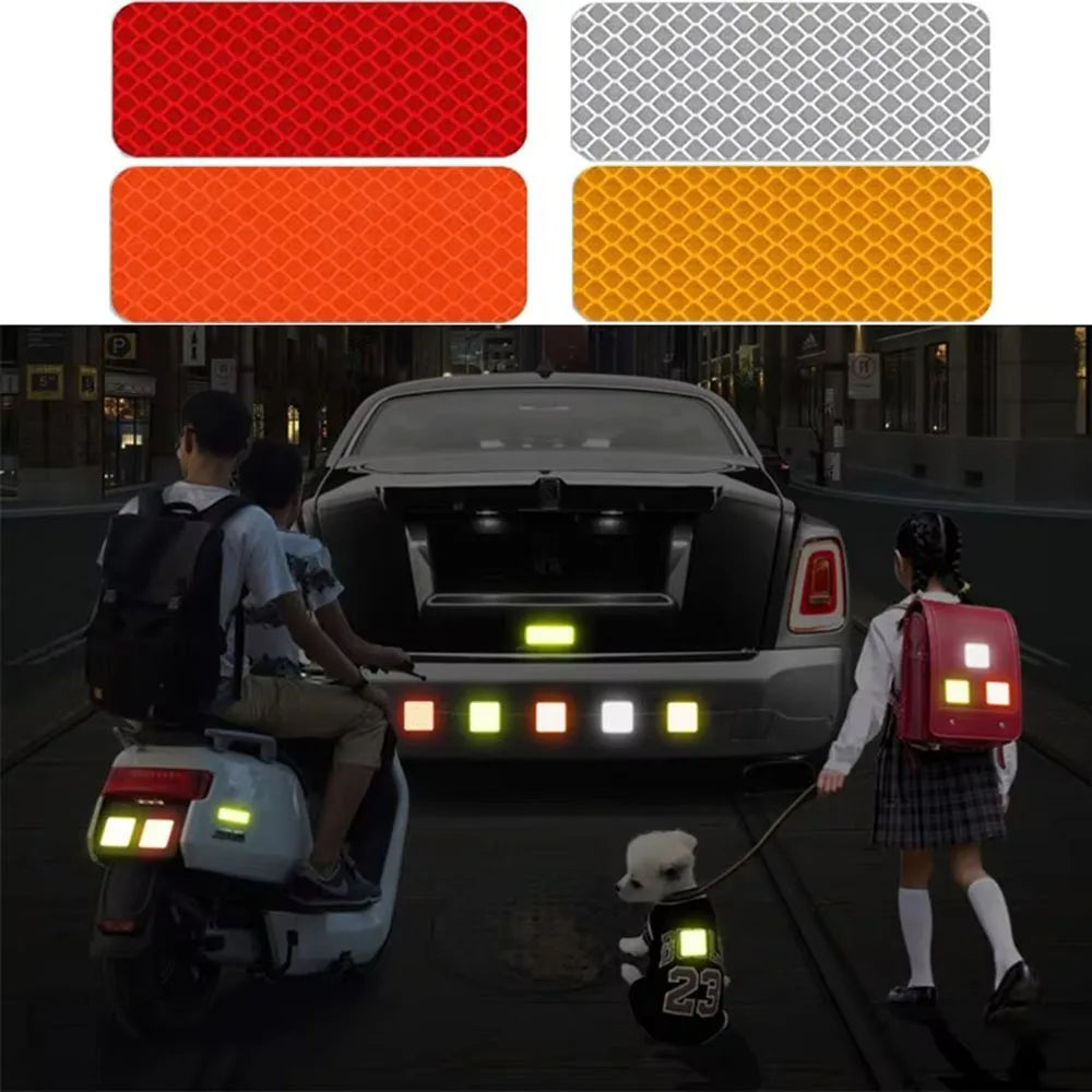 10pcs Car Bumper Reflective Stickers Reflective Warning Strip Tape Secure Reflector Stickers Decals Safety Warning