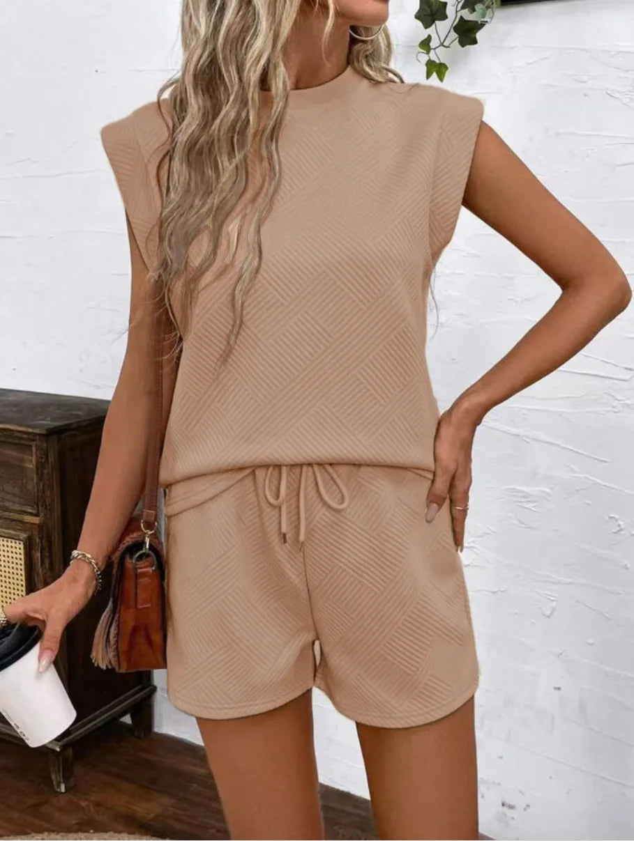 Women Shorts Pant Set Two Piece Sets Round Neck Solid Casual Loose Tops Short Pants Lace Up Elastic Waist Y2k Streetwear 2026