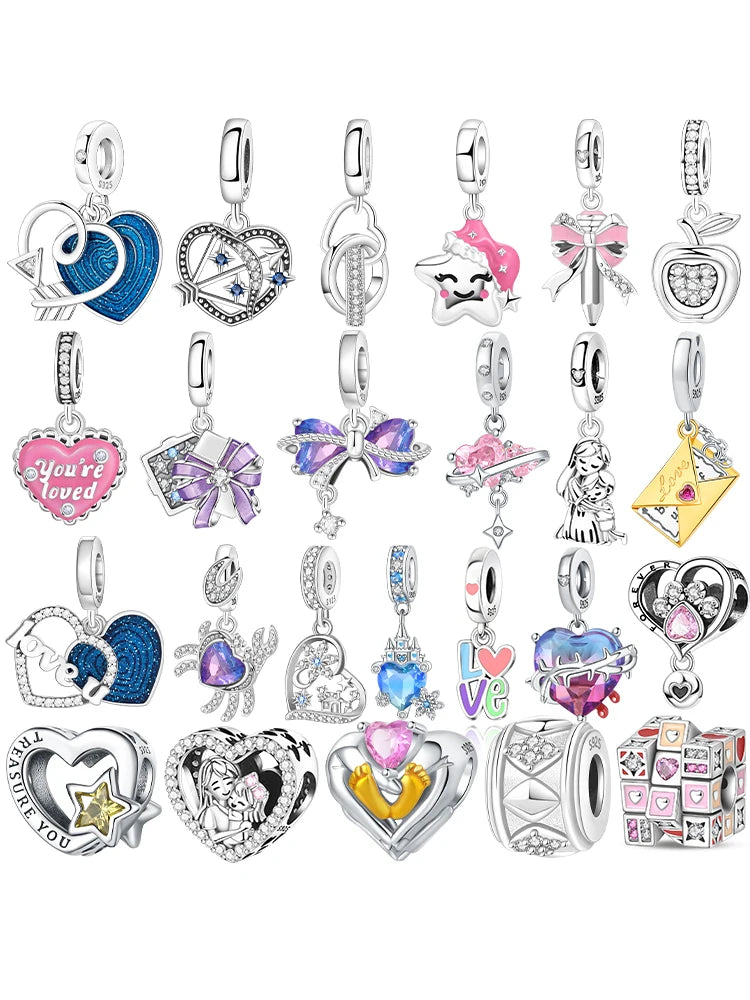 925 Sterling Silver Pink Zircon Love Beads Charms Fit Bracelet Women Jewelry Diy Anniversary Gift Delicate Accessories Bag Charm