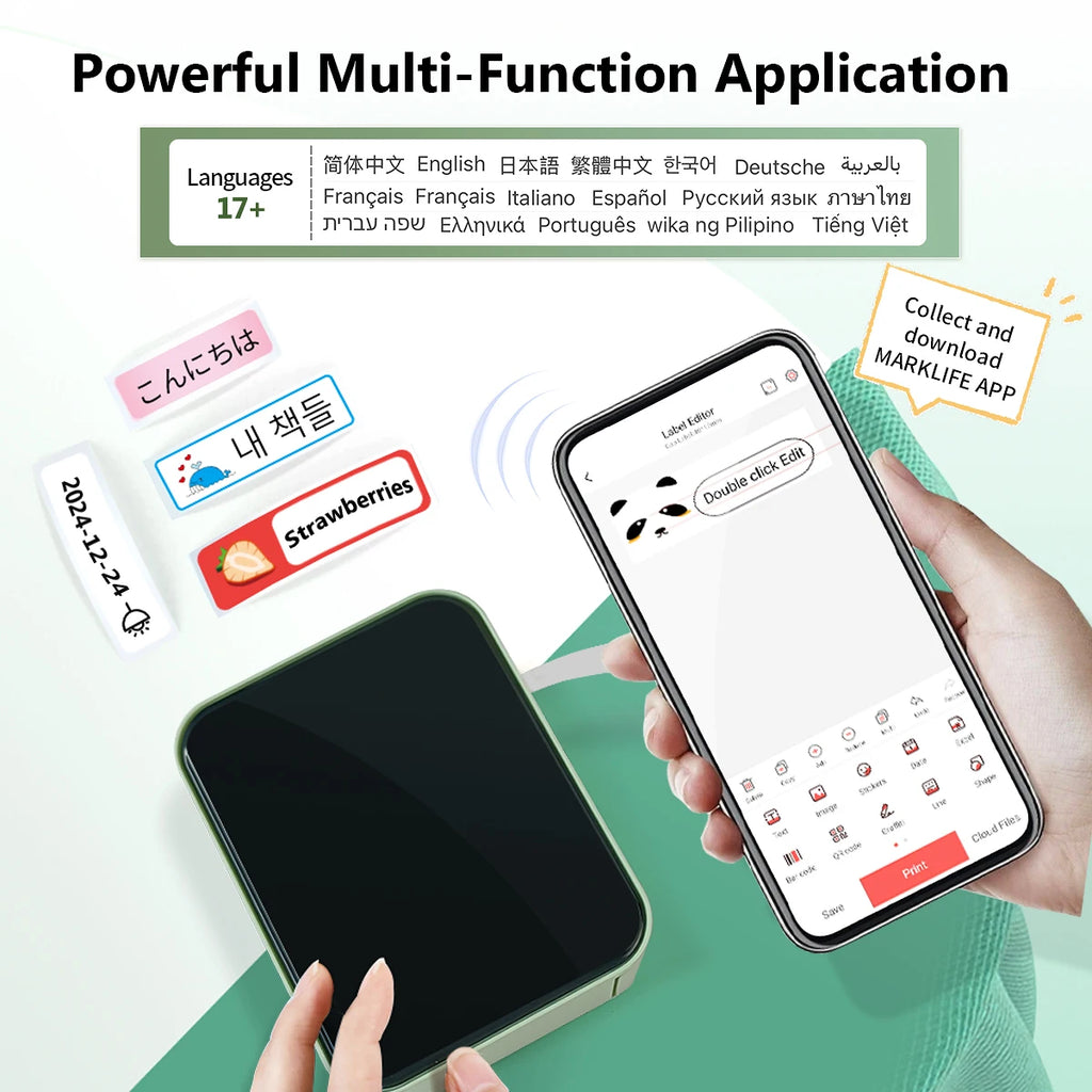 Marklife P15 Mini Label Printer Portable Thermal Printer Inkless Self-adhesive Paper Sticker Printing Machine Name Tag Labeller