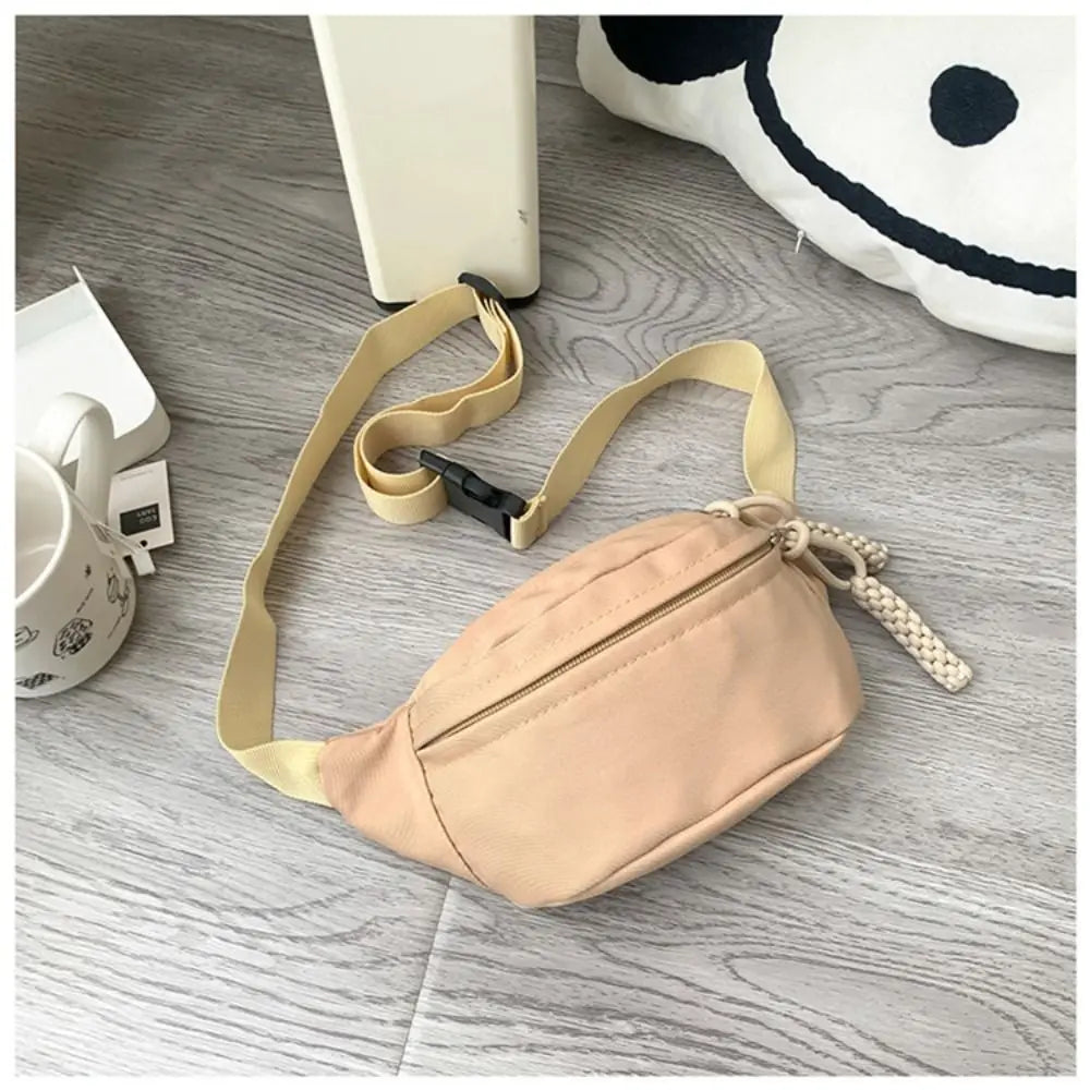Fashion Canvas Children Bag Solid Color Large Capacity Crossbody Bag Zipper Water Proof Shoulder Bag