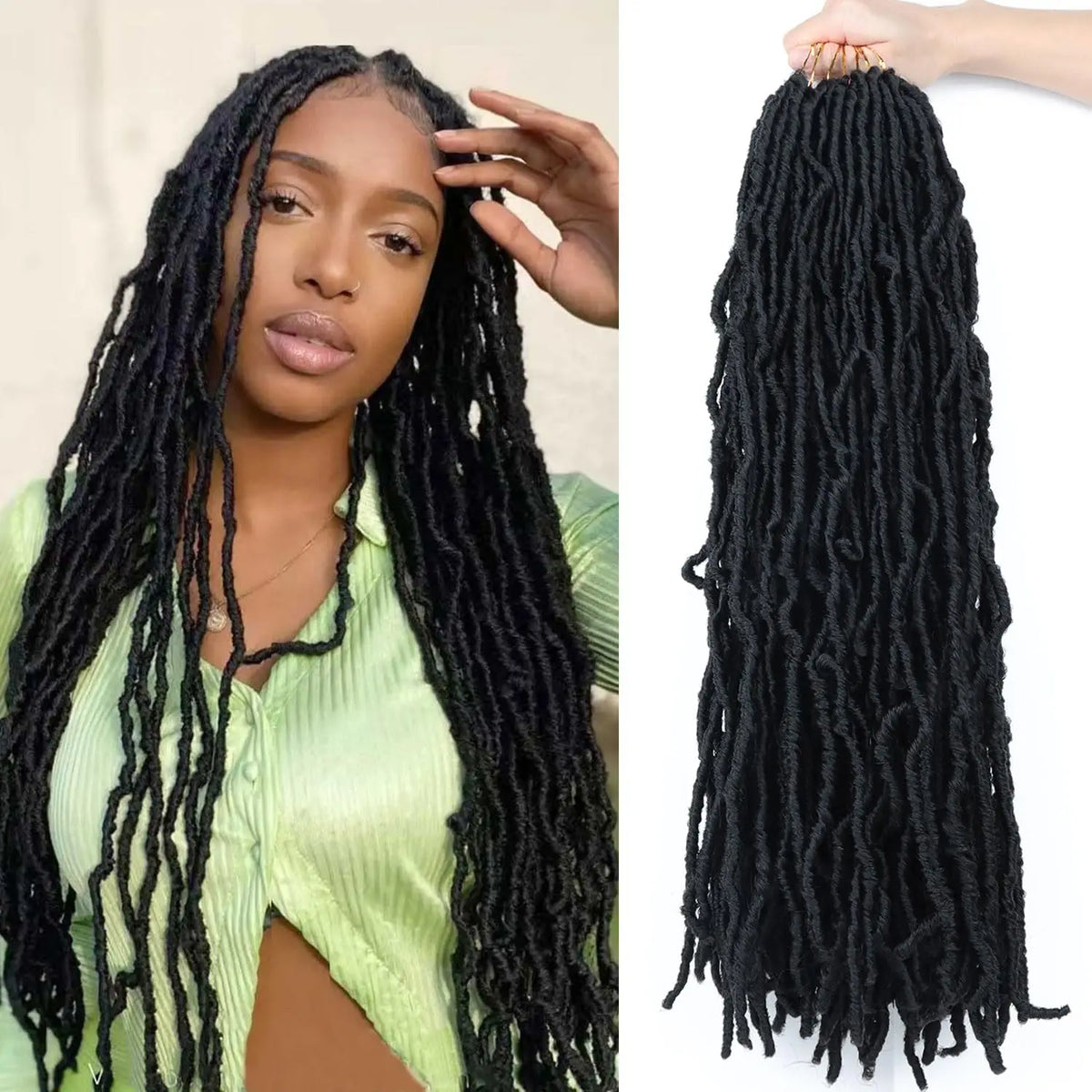 8Pcs Heat Resistant Dreadlock Crochet Hair Faux Locs 24 Inch Synthetic Extensions Black Soft Locs for Halloween and Christmas