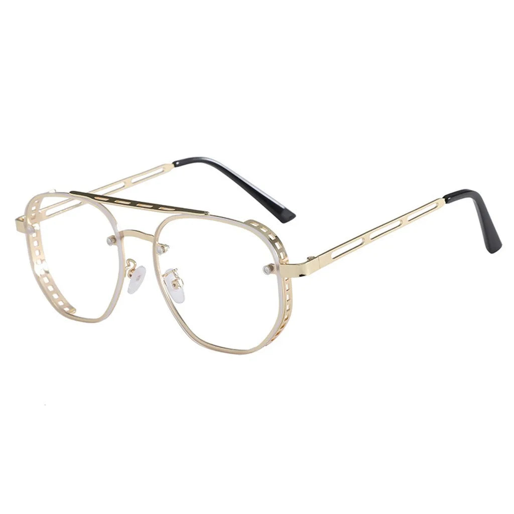 Unisex Stylish Sunglasses Trendy Gold Frame Hd Lens Glasses Oval Metal Frame Eyeglasses European-American Uv400 Shades Eyewear