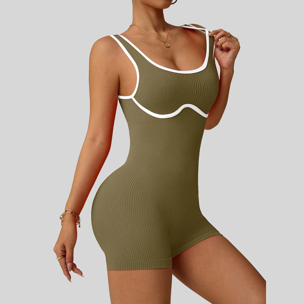 Women's Seamless One-Piece Yoga Bodysuit, High-Waisted Aerial Dance Leotard with Crossover Back, Color Block Sportswear for Pila