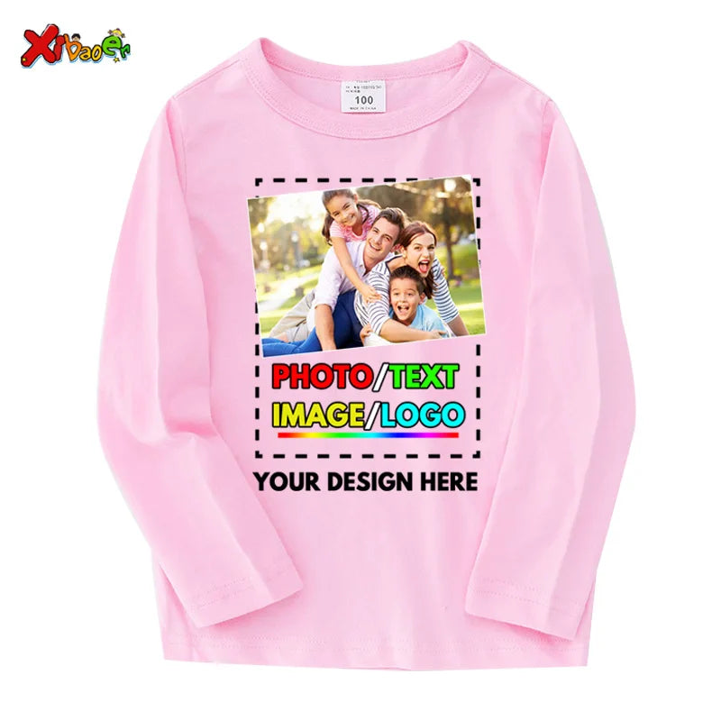 Custom Long Sleeves Shirt Kids Personalized Photo Shirt Children T-Shirt Name Clothing Girl Boy Shirt Toddler Logo Design Shirt