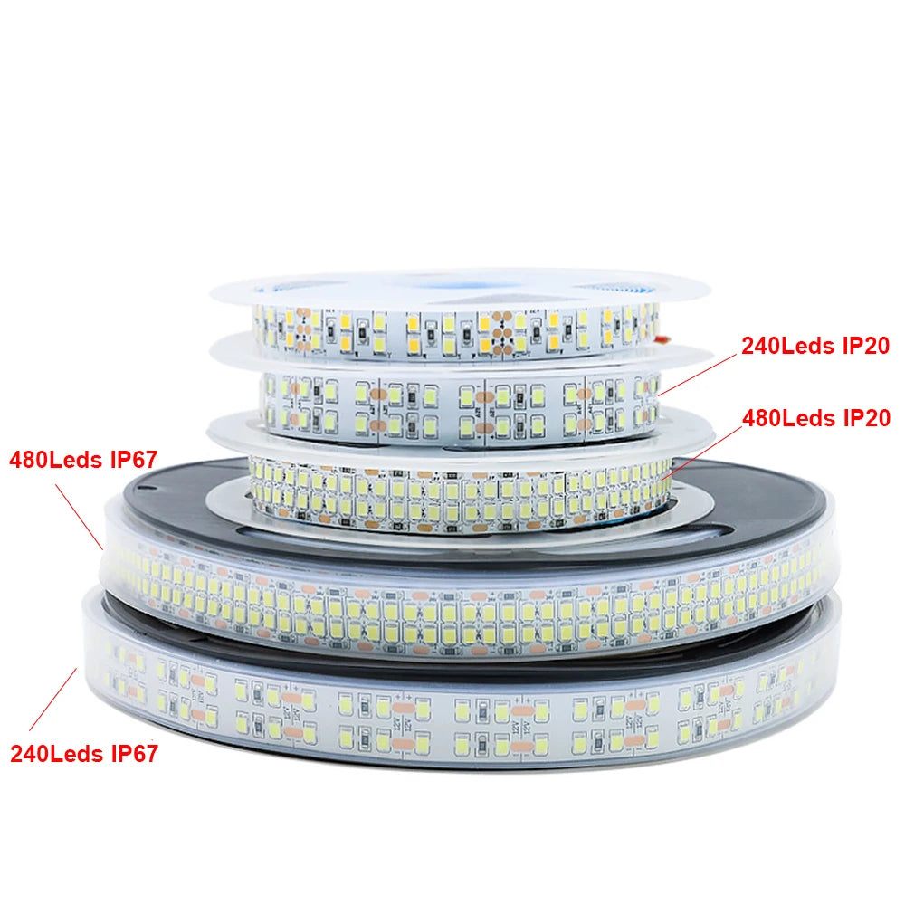 5m Double Row Led Strip light 2835 360Led 480Led 240Led 12V/24V High Bright Flexible Led Lamp IP67 Waterproof 3000K/4000K/6000K